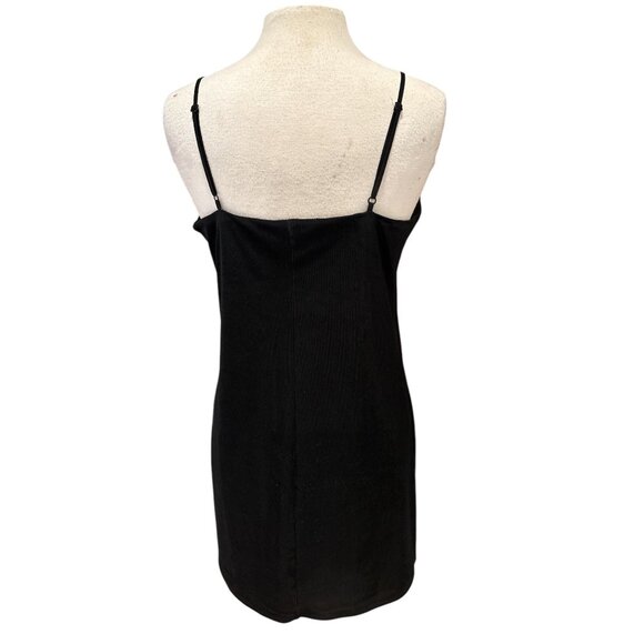 Black Spaghetti Strap Mini Dress By Express Adjustable Straps Ribbed Texture Wom - Picture 3 of 7